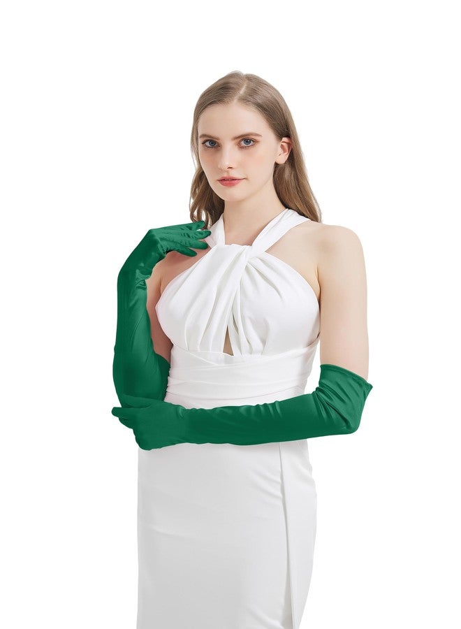 sodknow Long Green Gloves Costume Women Long Dark Green Satin Elbow Length Gloves 21" for Opera, Halloween Costume, Witch Cosplay, 1920s Gatsby Party, Roaring 20s Accessories, Dance & Formal Dress up - Image 4